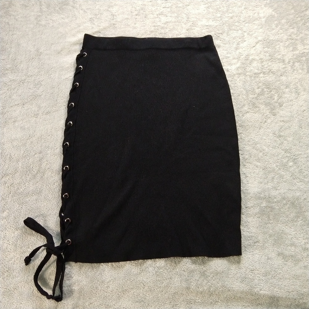 Lace Up Knit Mini Skirt
